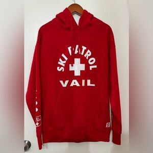 Ski Patrol Vail Men’s Red Cotton Blend Hooded Sweatshirt Size Large Hoodie